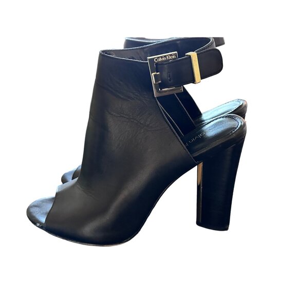 π 2/$30 π Black Bootie Heels with Ankle Strap Calvin Klein Sz 6.5 - Picture 3 of 5